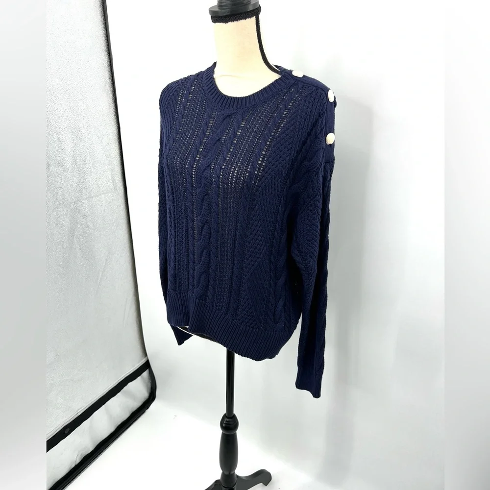 Ralph Lauren Black Label Aran-Knit ‘Refined Navy’ Cotton Sweater Woman’s XLarge - Picture 9 of 9